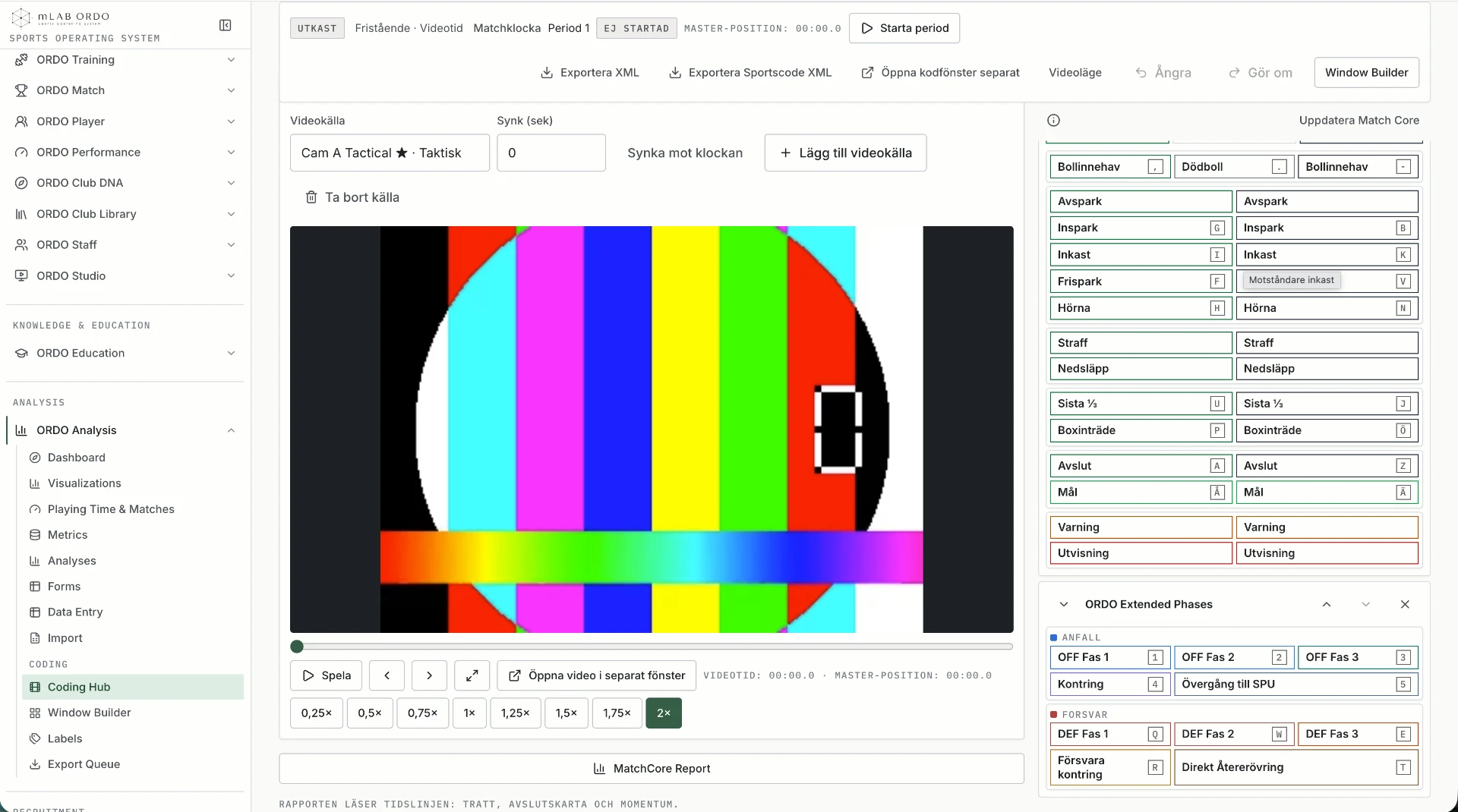 ORDO Coding med videospelare, kodfönster och händelsetidslinje